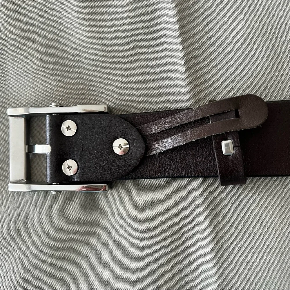 100% Leather Brown Belt with Silver-Tone Buckle 38